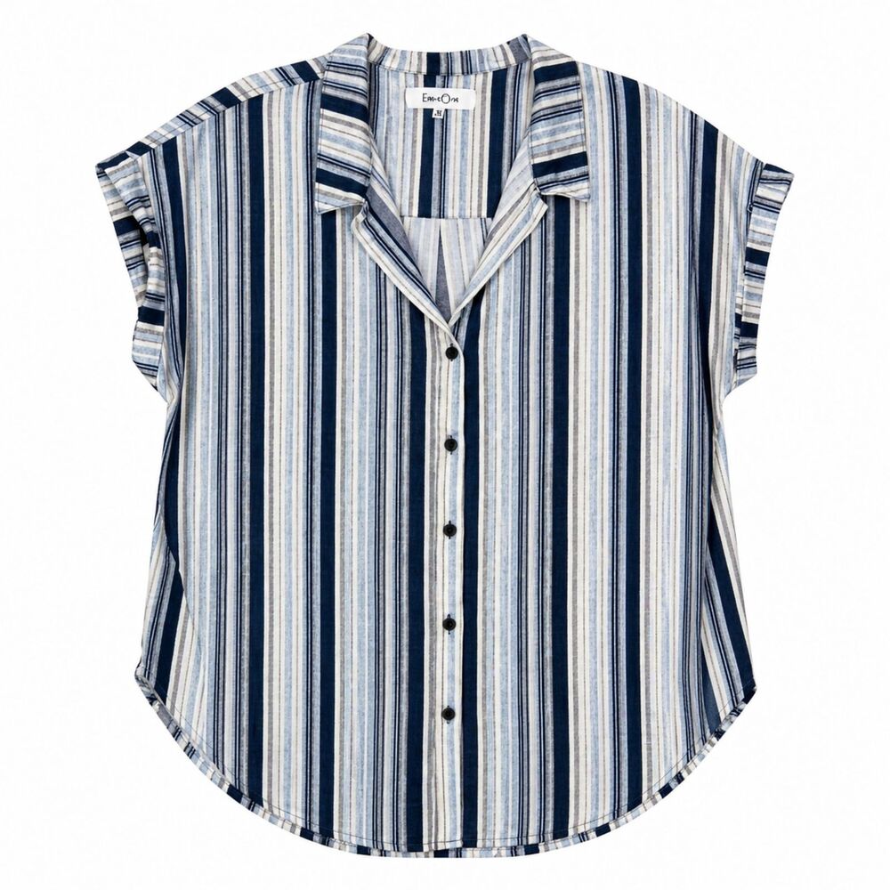 Eden & Olivia Casual Chic Everyday Loose Fit Striped Button Front Blouse